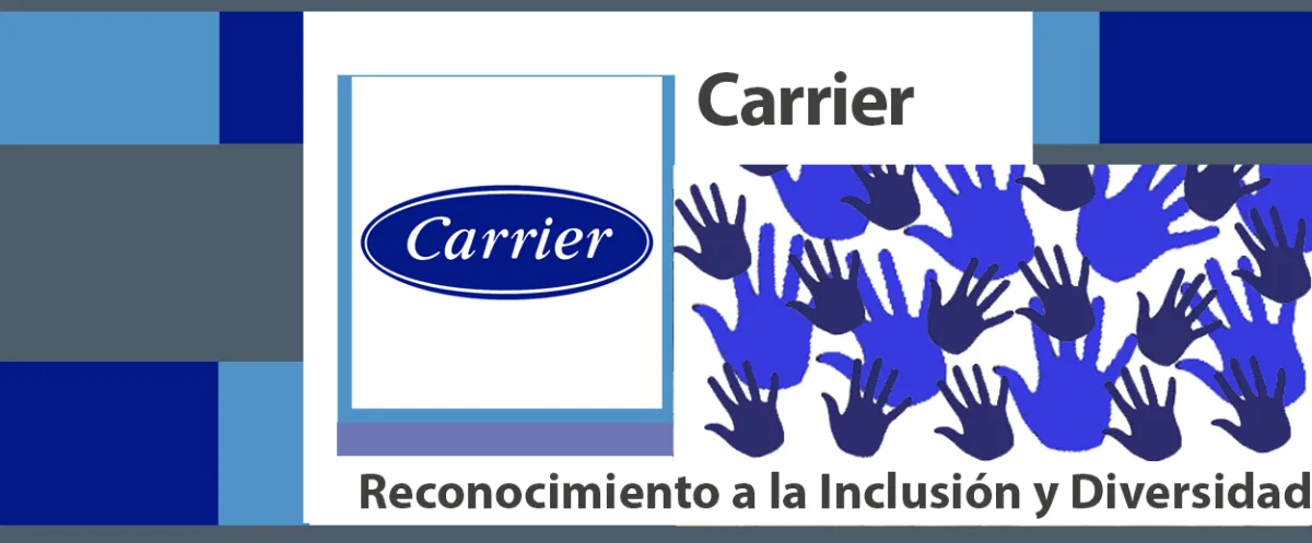 Dibujo de manos entrelazadas y logotipo de Carrier