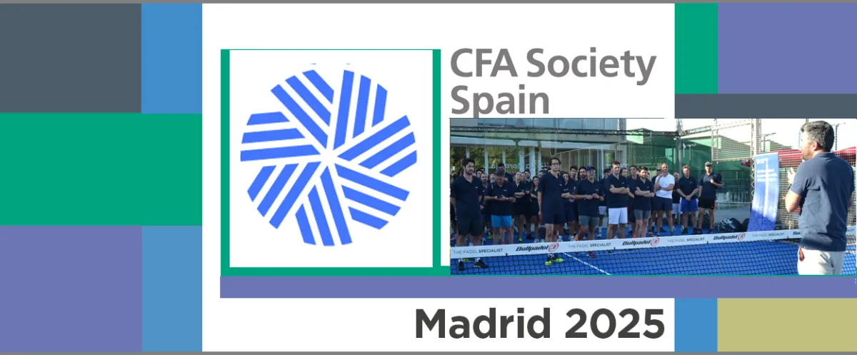 Foto de familia del torneo y logotipo de CFA Society Spain